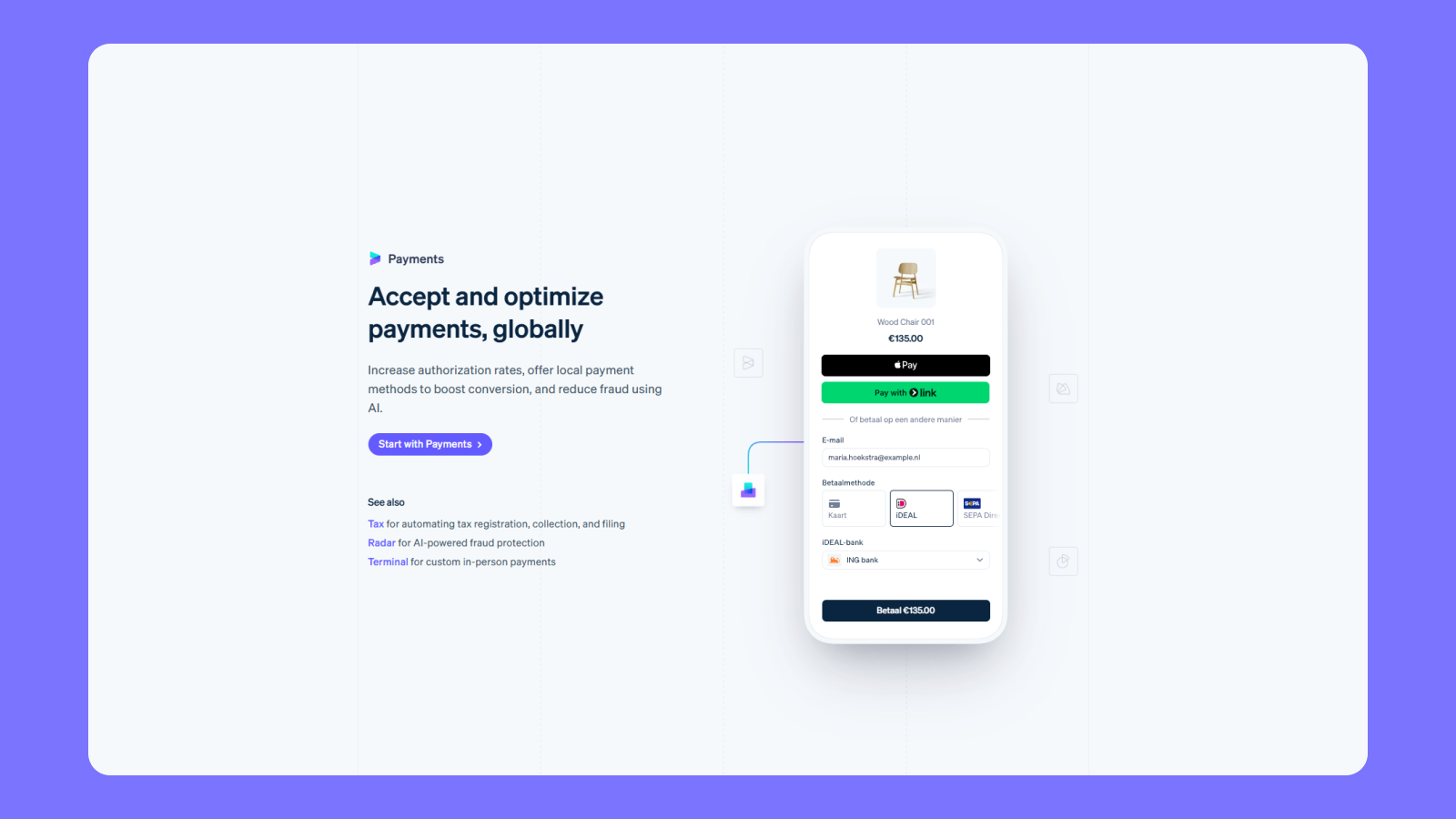 Фрагмент интерфейса Stripe Использование акцентных цветов в дизайне сайта Stripe