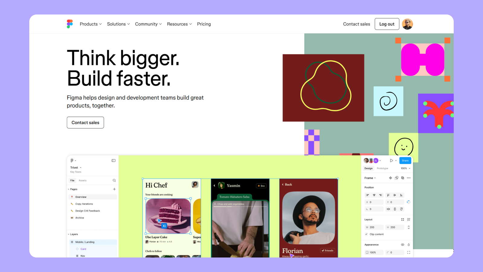Пример ярких цветов в интерфейсе Figma Дизайн hero section на сайте Figma