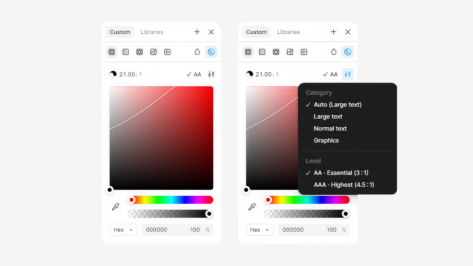 Функционал проверки контрастности цветов в Figma