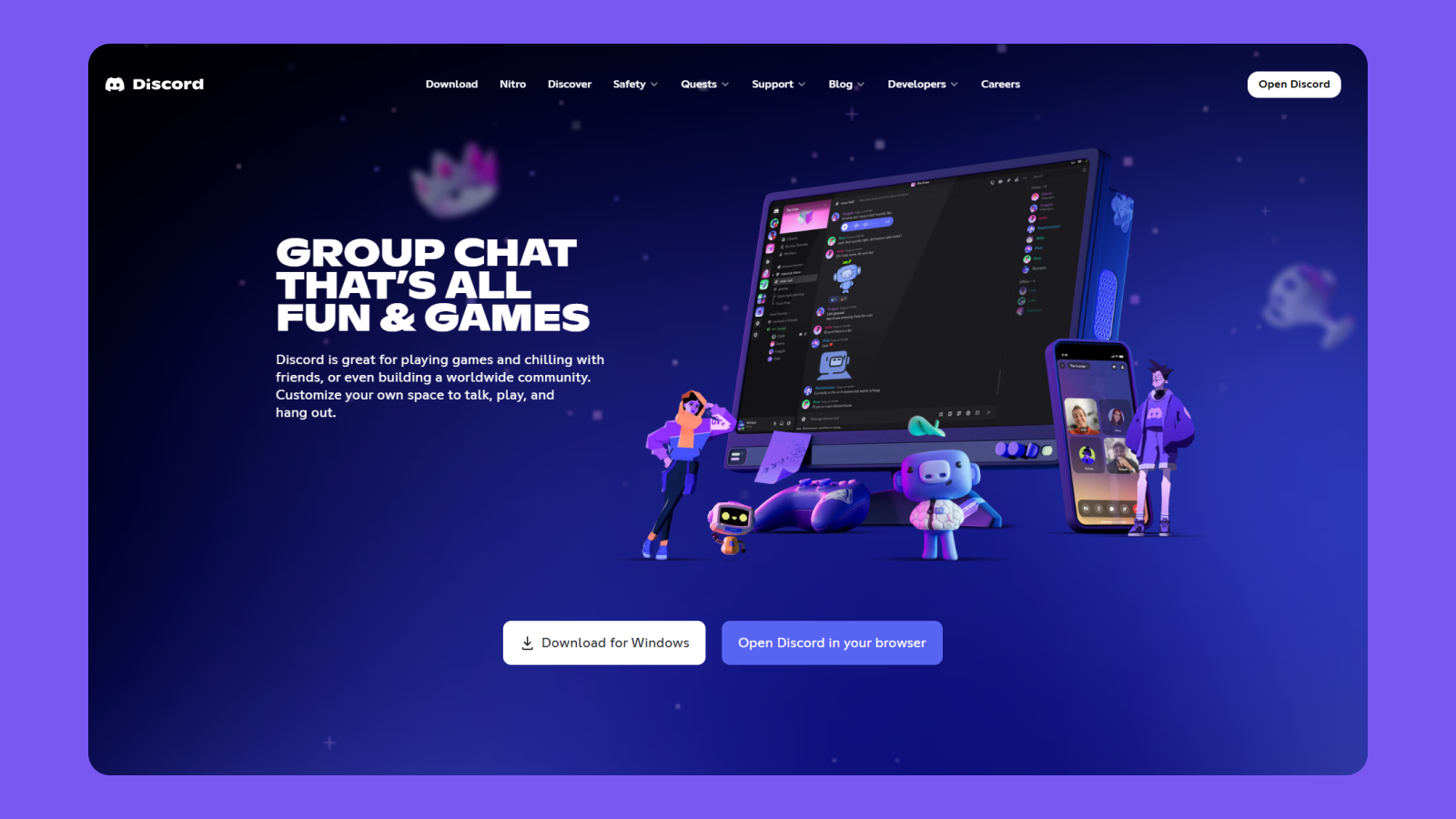 Пример читабельного текста в интерфейсе Discord Дизайн hero section на сайте Discord