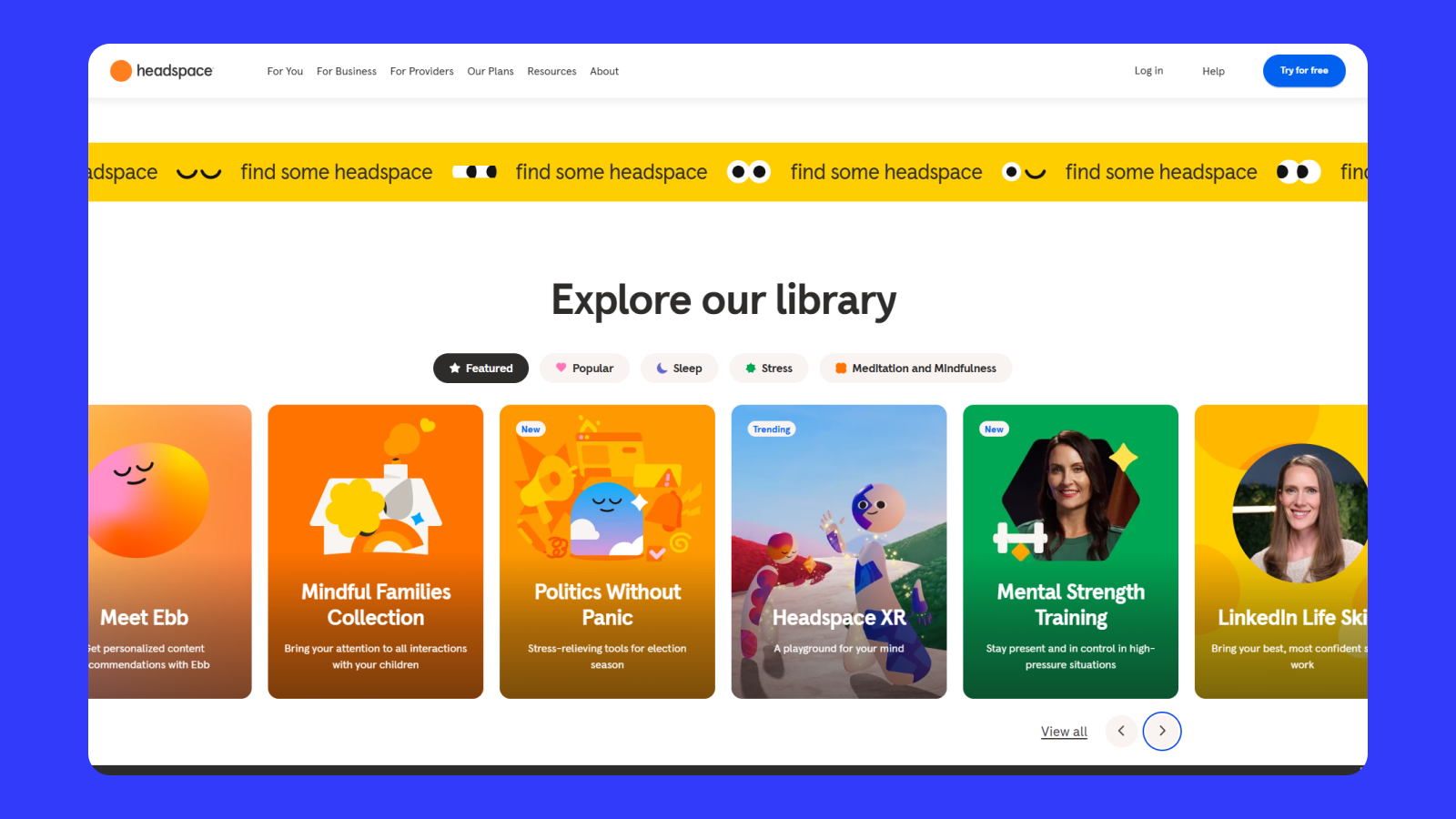 Фрагмент интерфейса Headspace Пример цветовой палитры элементов дизайне Headspace