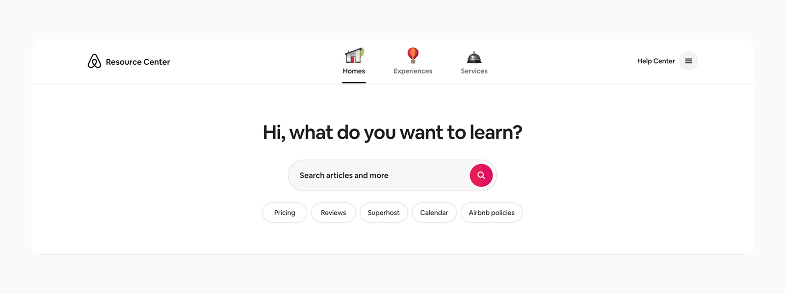Реализация главного меню на сайте Airbnb