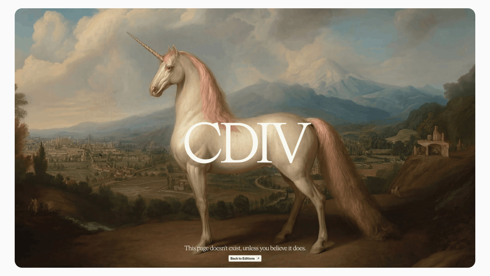 Страница 404 в интерфейсе Shopify с изображением единорога