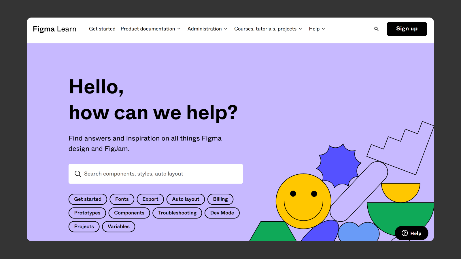 Раздел помощи в Figma Справочный раздел в Figma