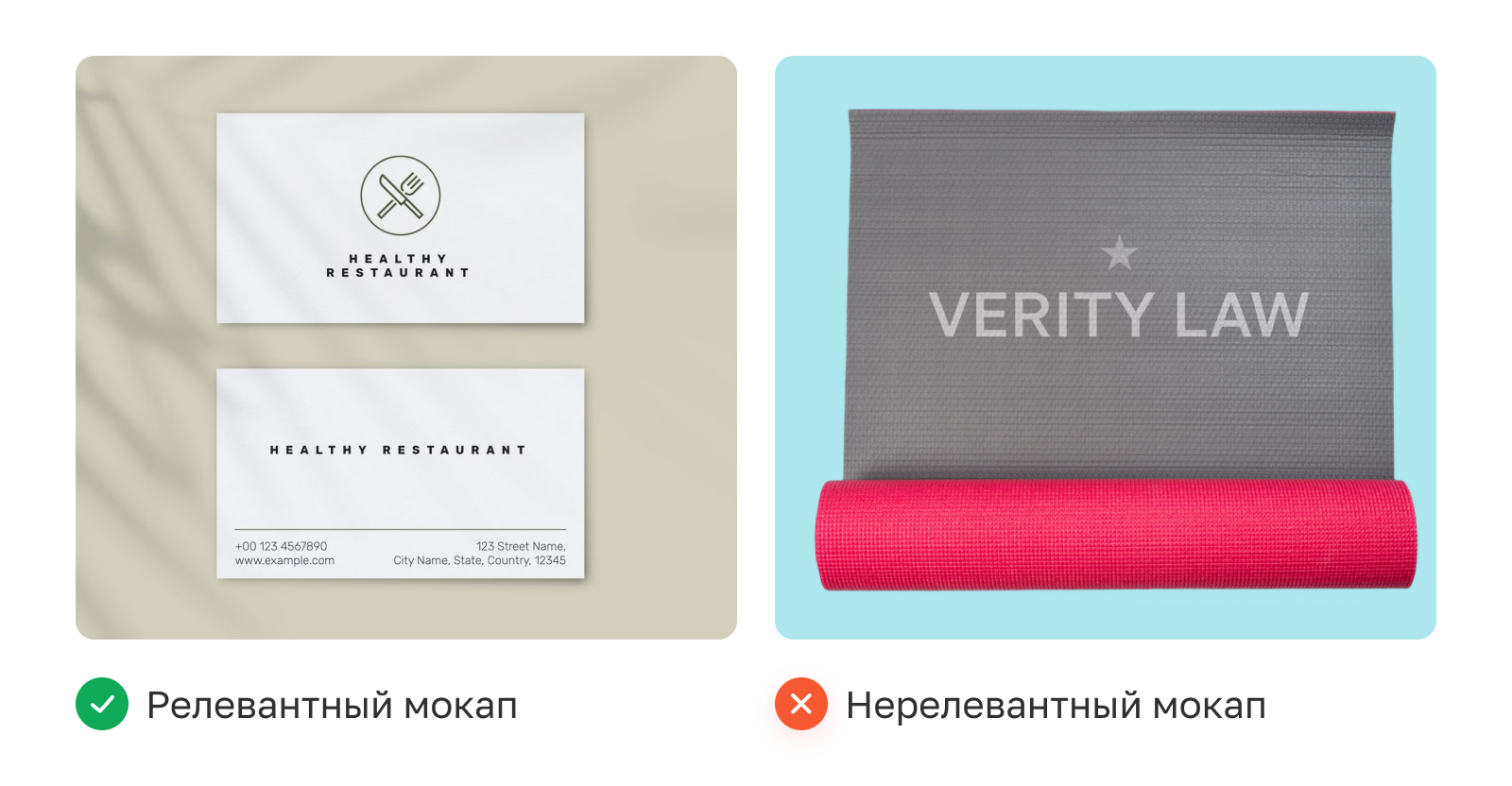 Примеры актуальных и неактуальных мокапов Сравнение релевантного и нерелевантного мокапов