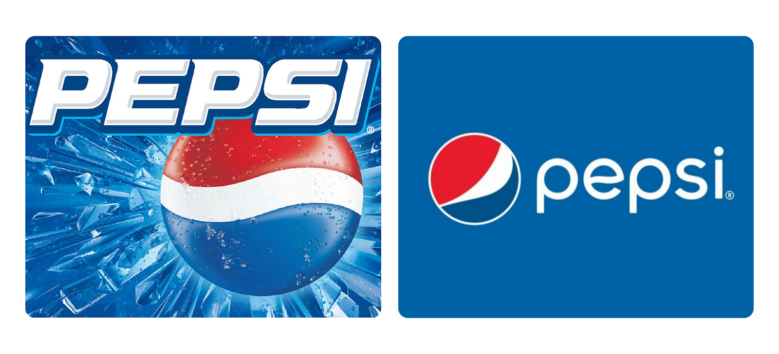 Новый и старый дизайн логотипа Pepsi