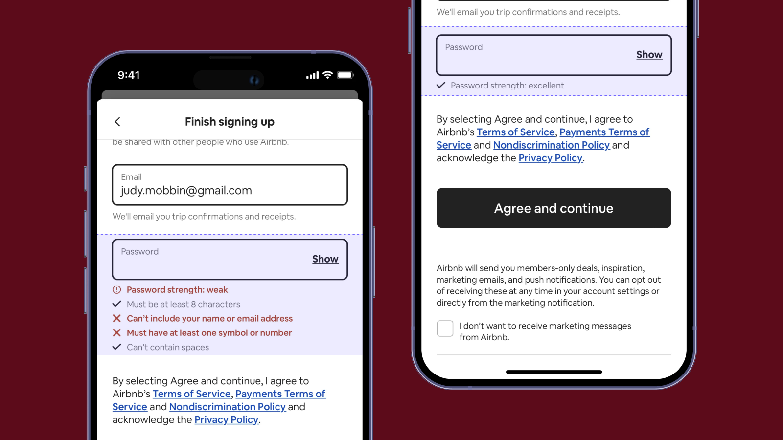 Tooltips в приложении Airbnb Tooltips под полем пароля в Airbnb