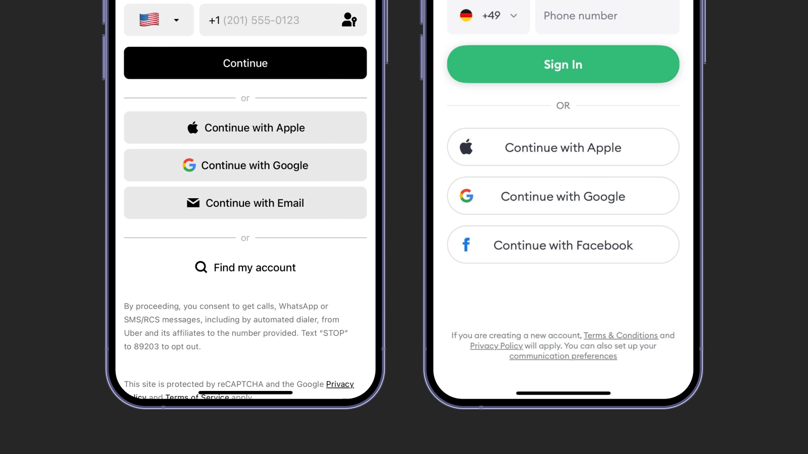 Варианты входа в Uber и Bolt Дизайн альтернативного входа в Uber и Bolt