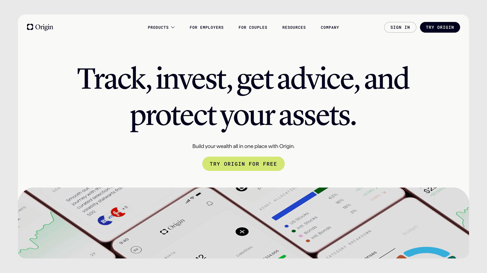 Интерфейс главного экрана сайта Origin Шрифт с засечками на главном экране сайта Origin