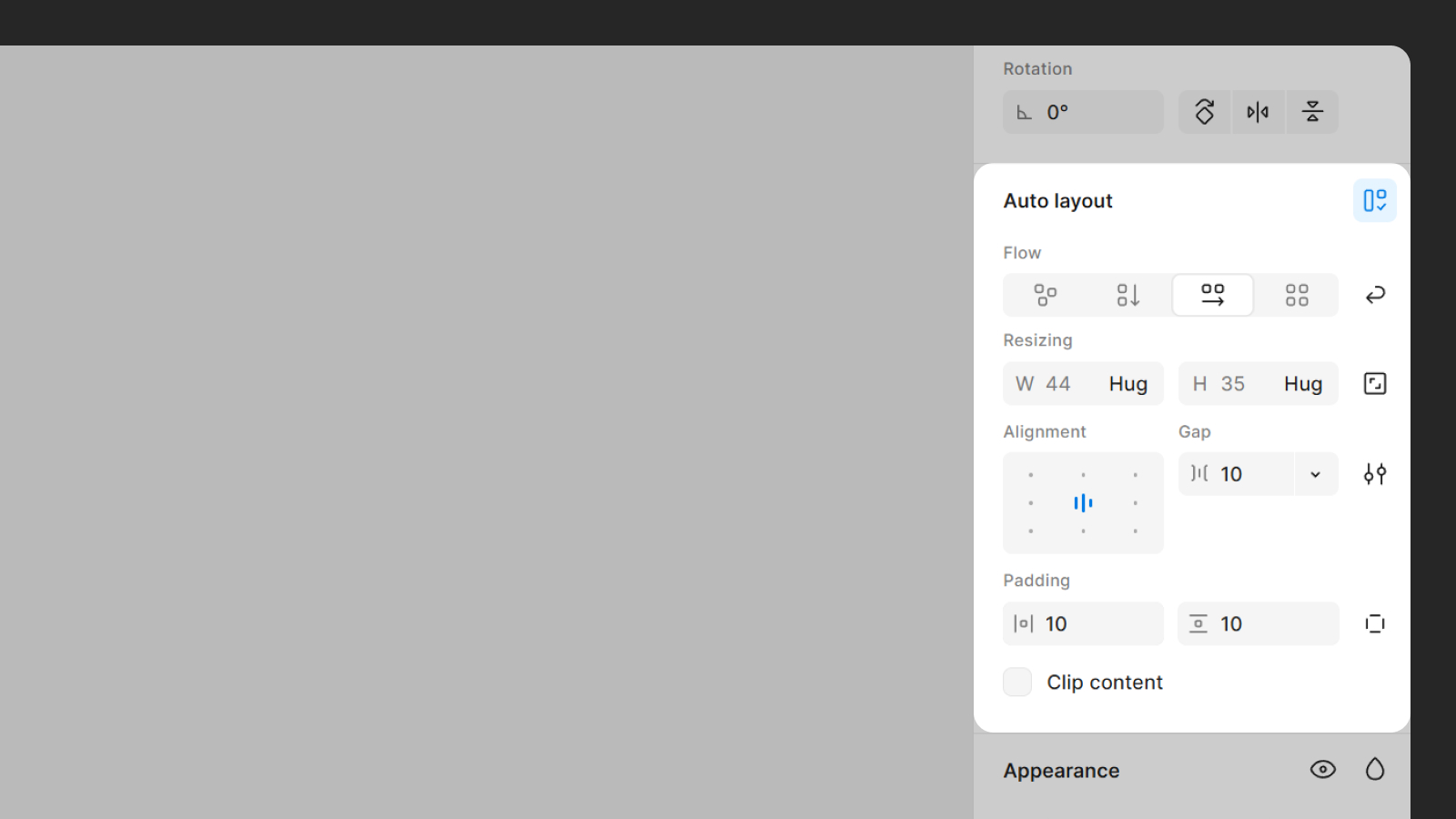 Интерфейс панели настроек Auto layout в Figma