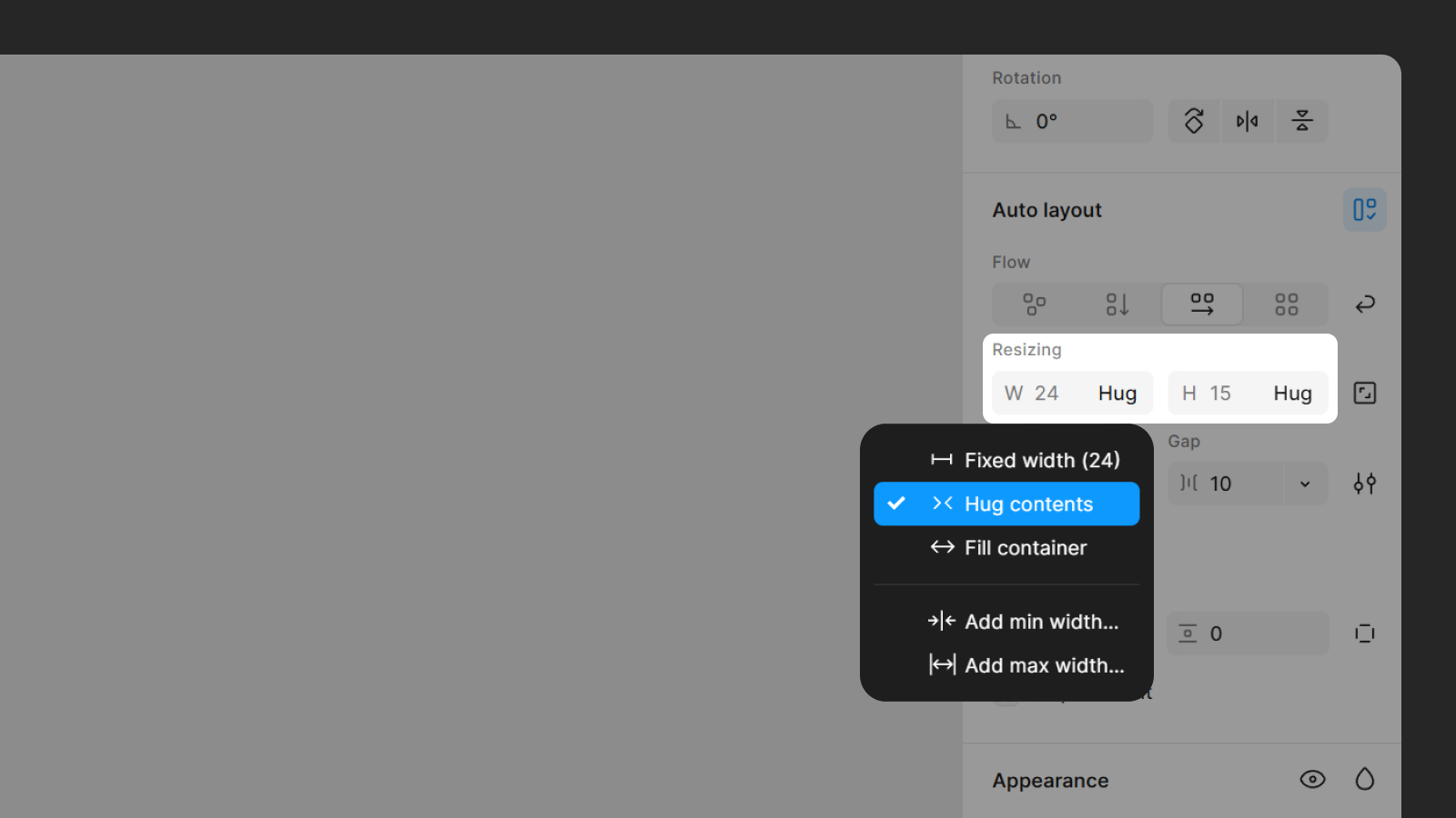 Дизайн панели Auto layout Resizing в Figma