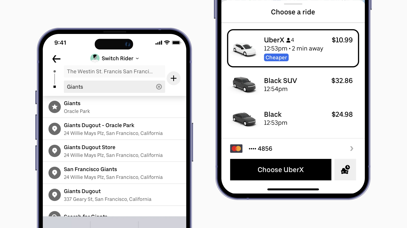Фрагмент UI приложения Uber