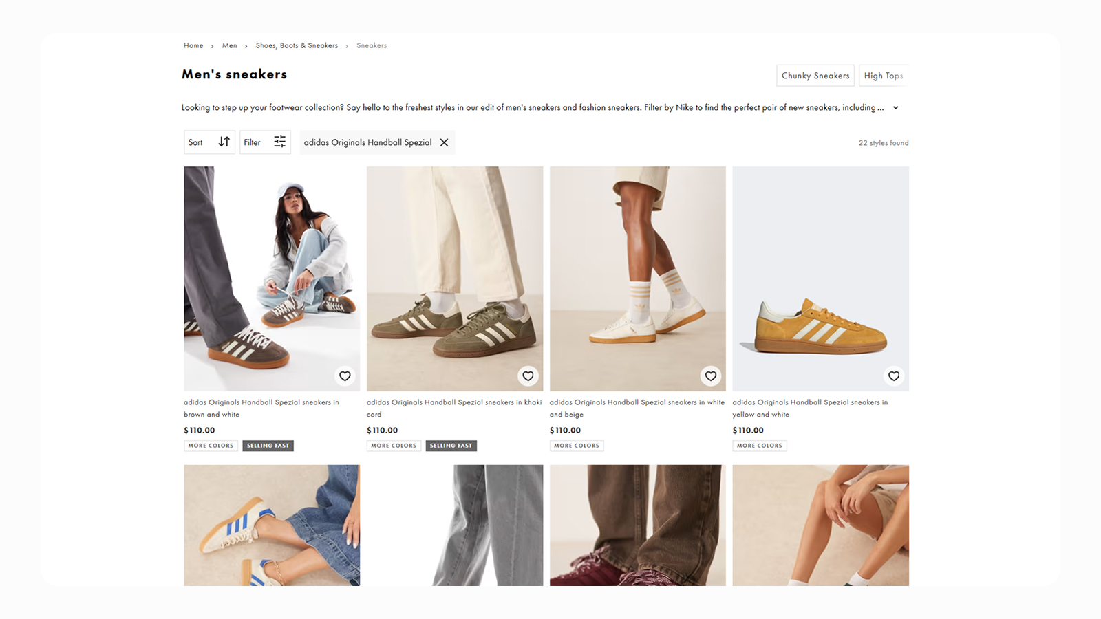 Пример баджей на карточках товаров в интерфейсе Asos