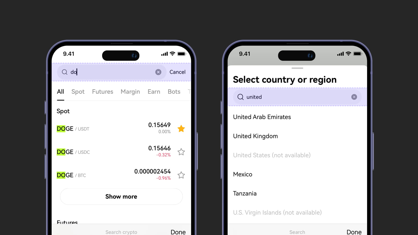Поле поиска в мобильном интерфейса - пример молекулы