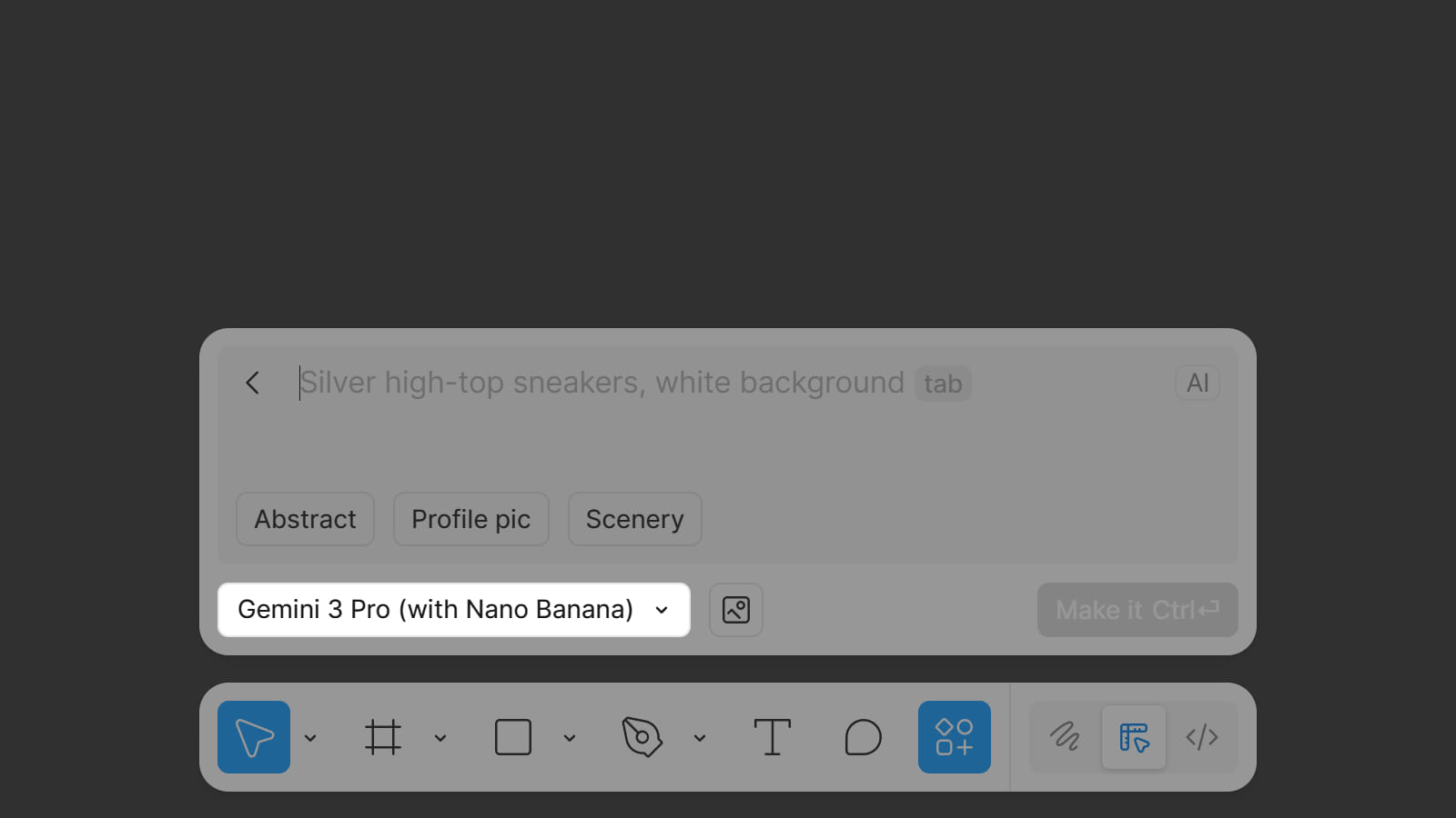 Фрагмент дизайна Figma с выбором Gemini 3 Pro Интерфейс выбора Gemini 3 Pro внутри Figma