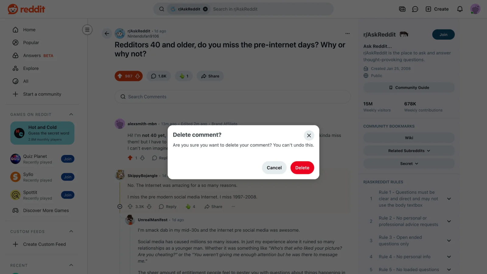 Дизайн попапа подтверждения действия в интерфейсе Reddit
