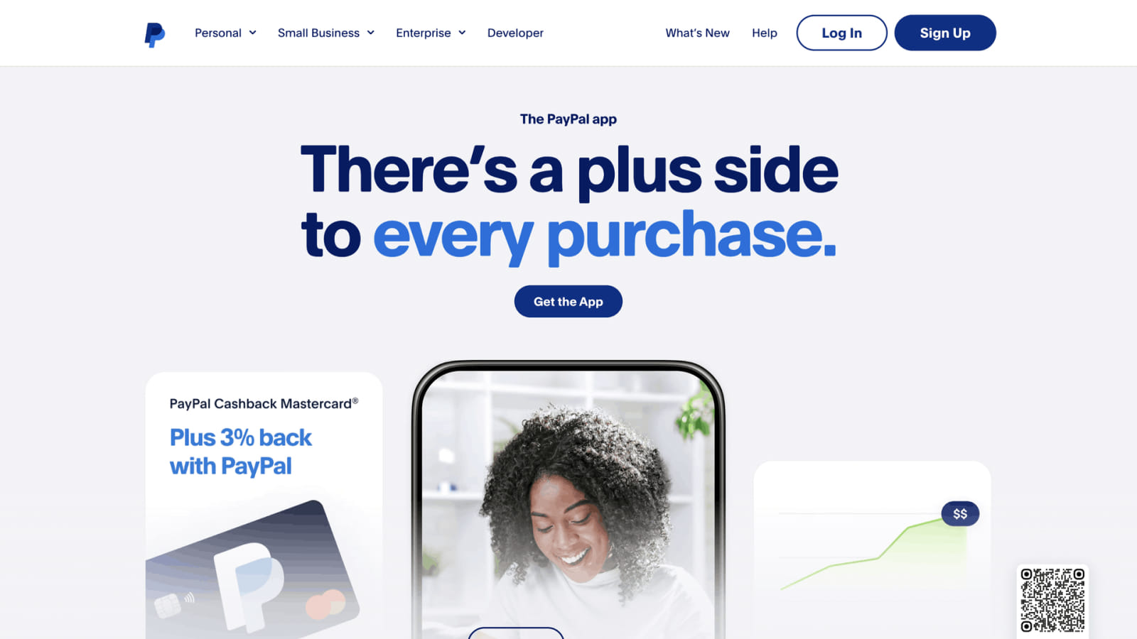 Синяя цветовая палитра на главной странице интерфейса PayPal