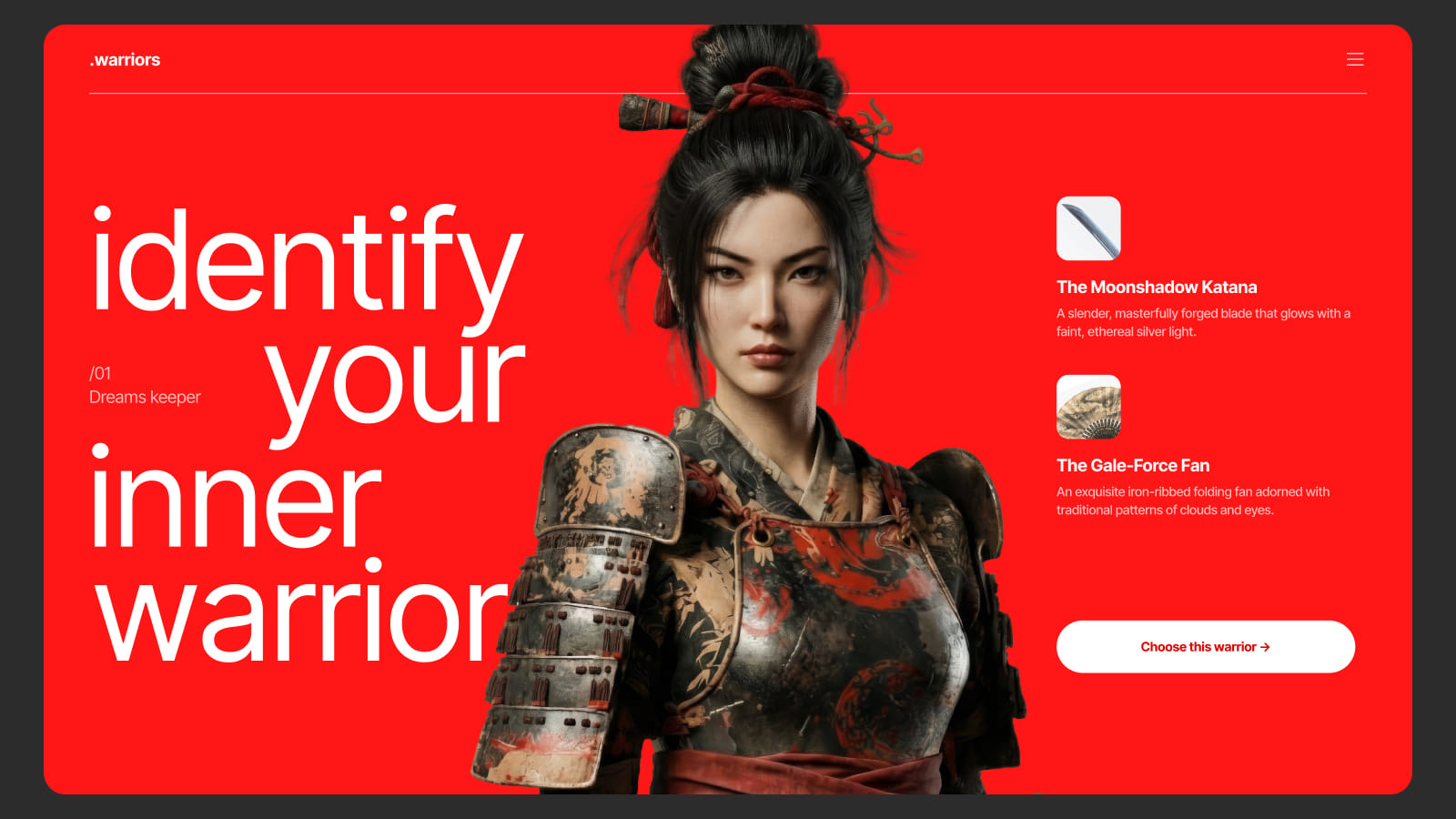 Hero section сайта с 3D изображением воина Дизайн интерфейса с 3D изображением воина