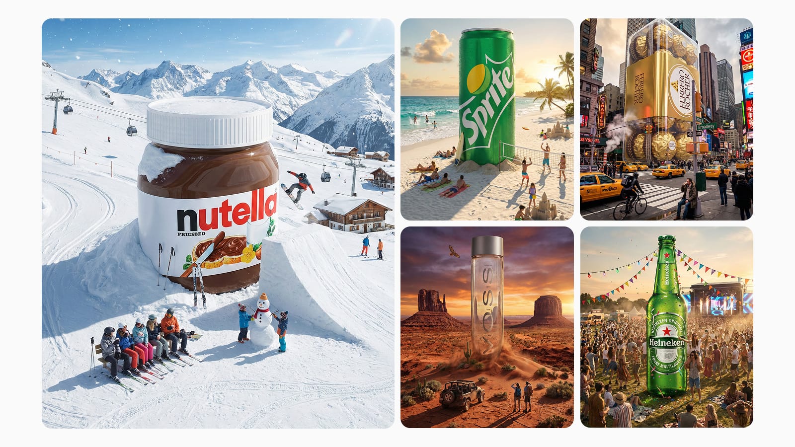 Дизайн гигантских продуктов, вписанных в окружение с помощью AI Изображение гигантских продуктов, вписанных в обычное окружение через AI