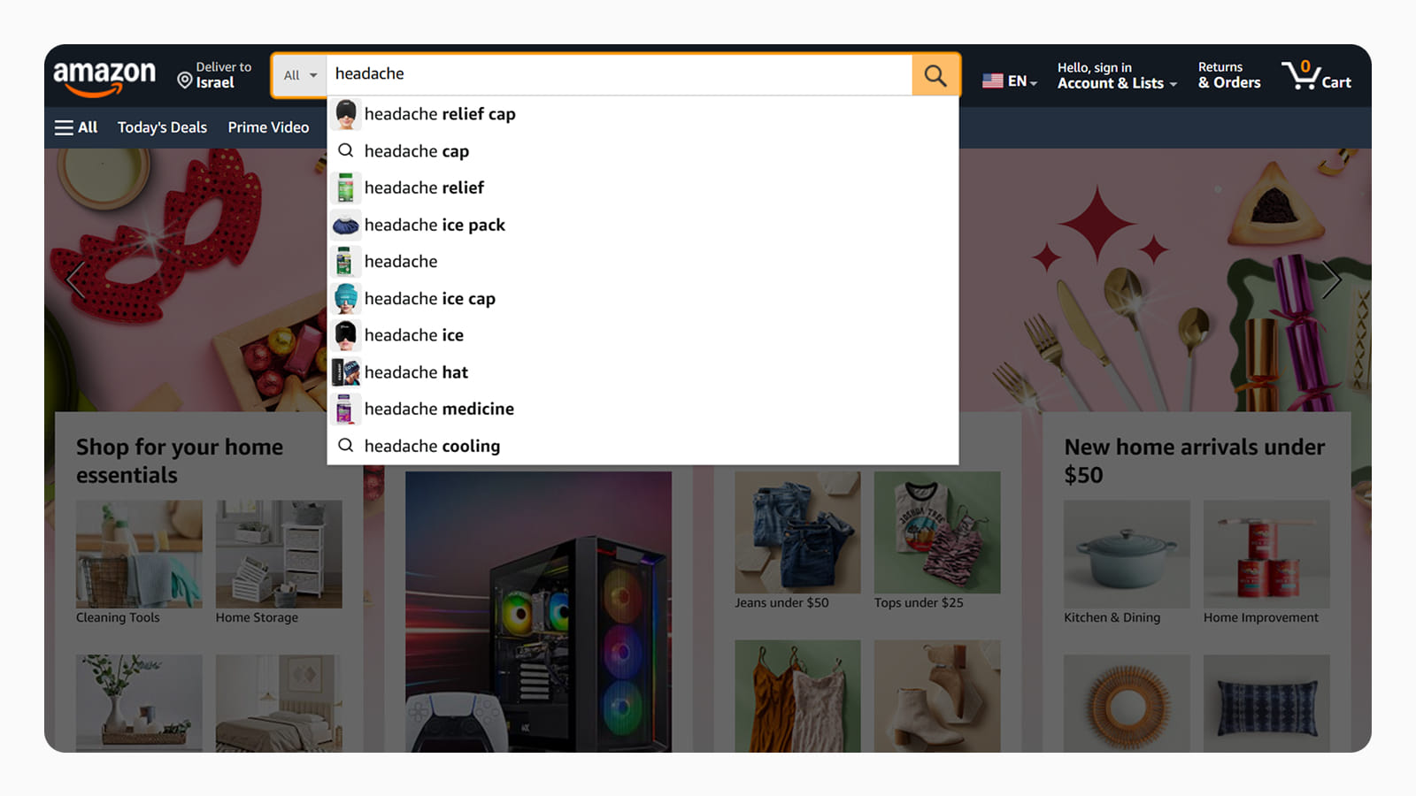 Фрагмент интерфейса поиска на сайте Amazon Автодополнение поиска в интерфейсе Amazon