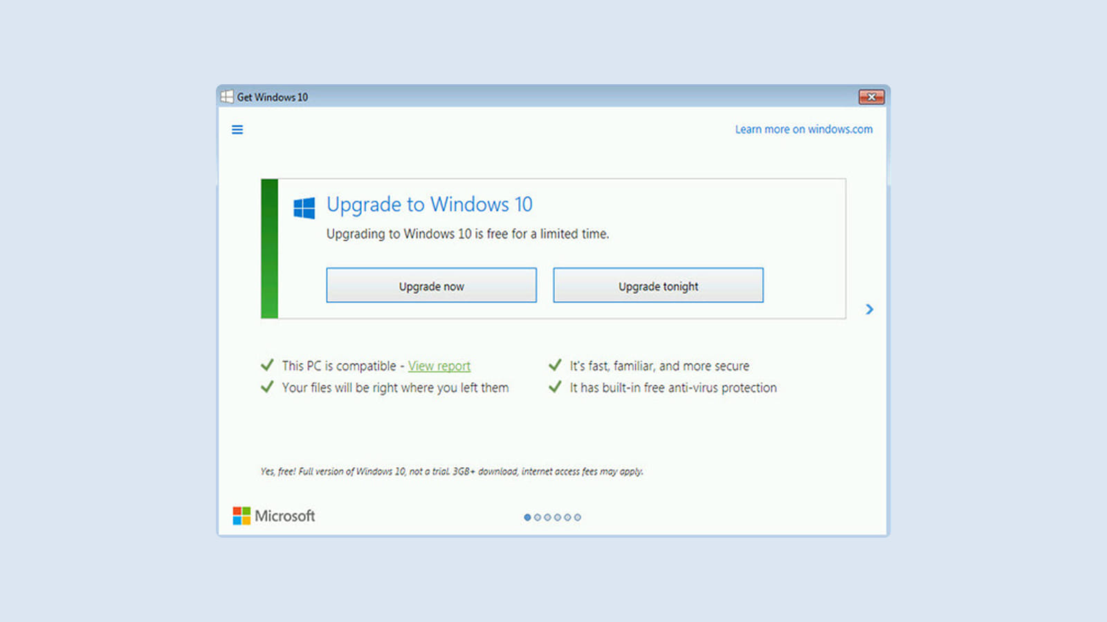Интерфейс окна обновления Windows 10